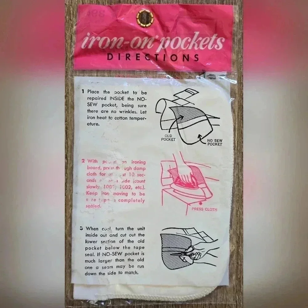 Vintage 1960s Primstyle Twill Iron-On Pockets - Woolworth's NOS